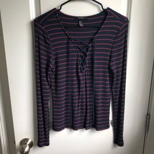 Crisscrossed front tie ribbed long sleeve